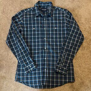 Wrangler Boys XL Navy Plaid Pearl Snap Long Sleeve
